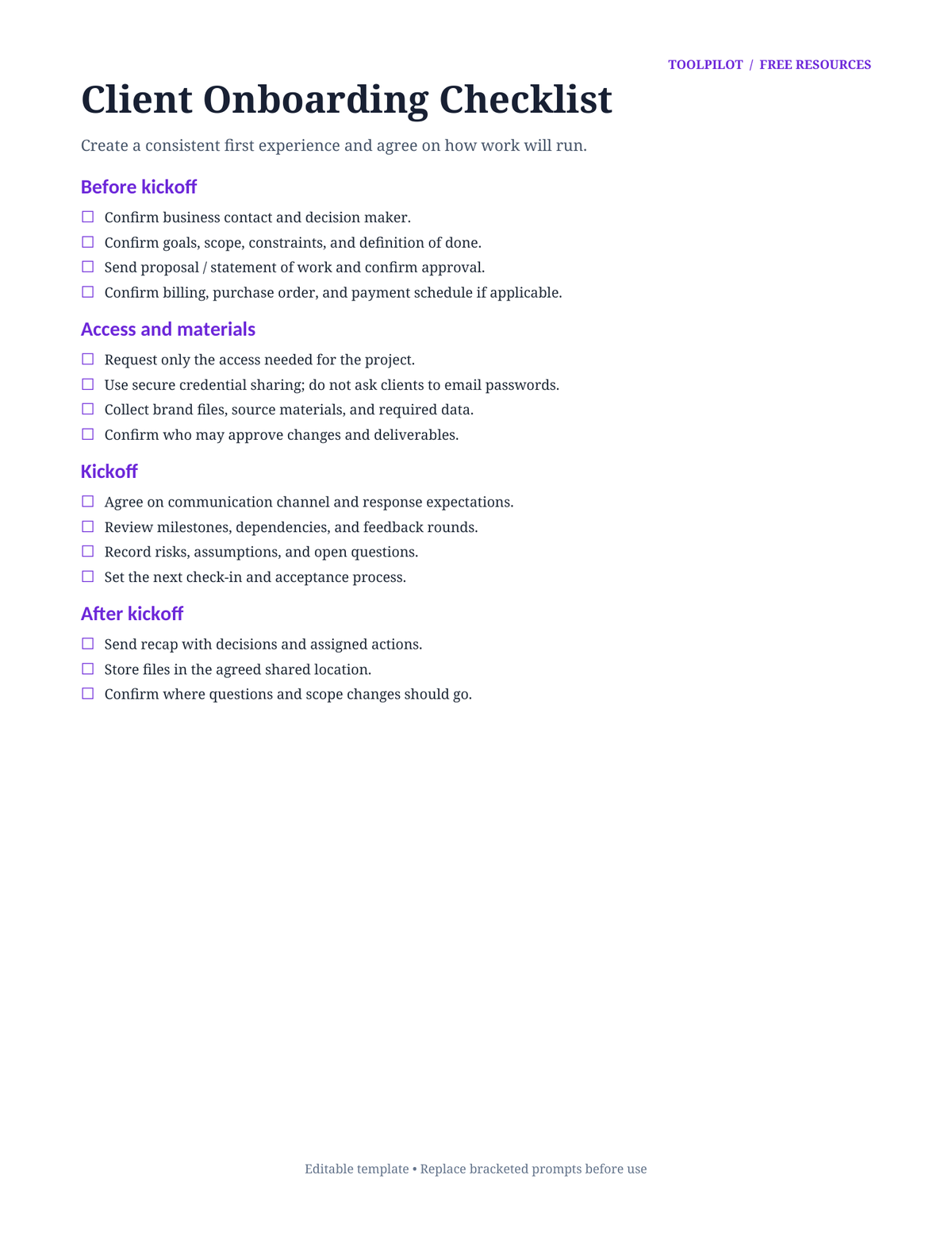Checkliste für das Kunden-Onboarding vorschau
