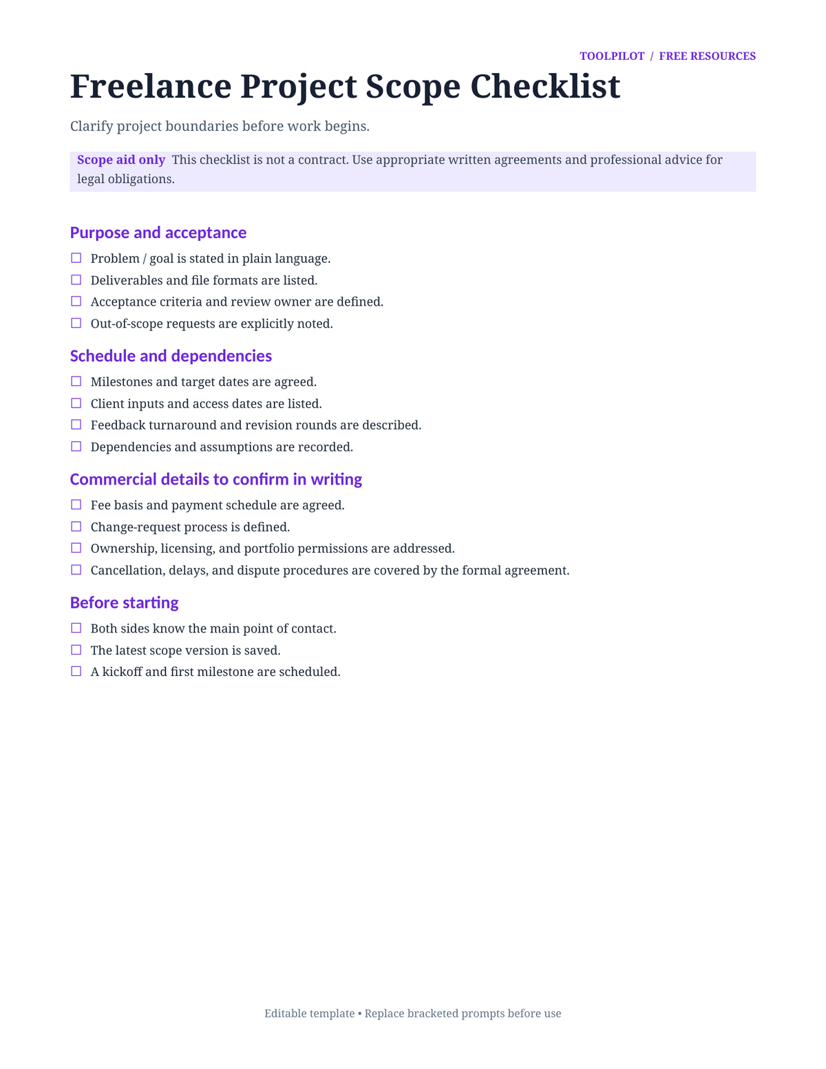 Checkliste für den Freelance-Projektumfang vorschau