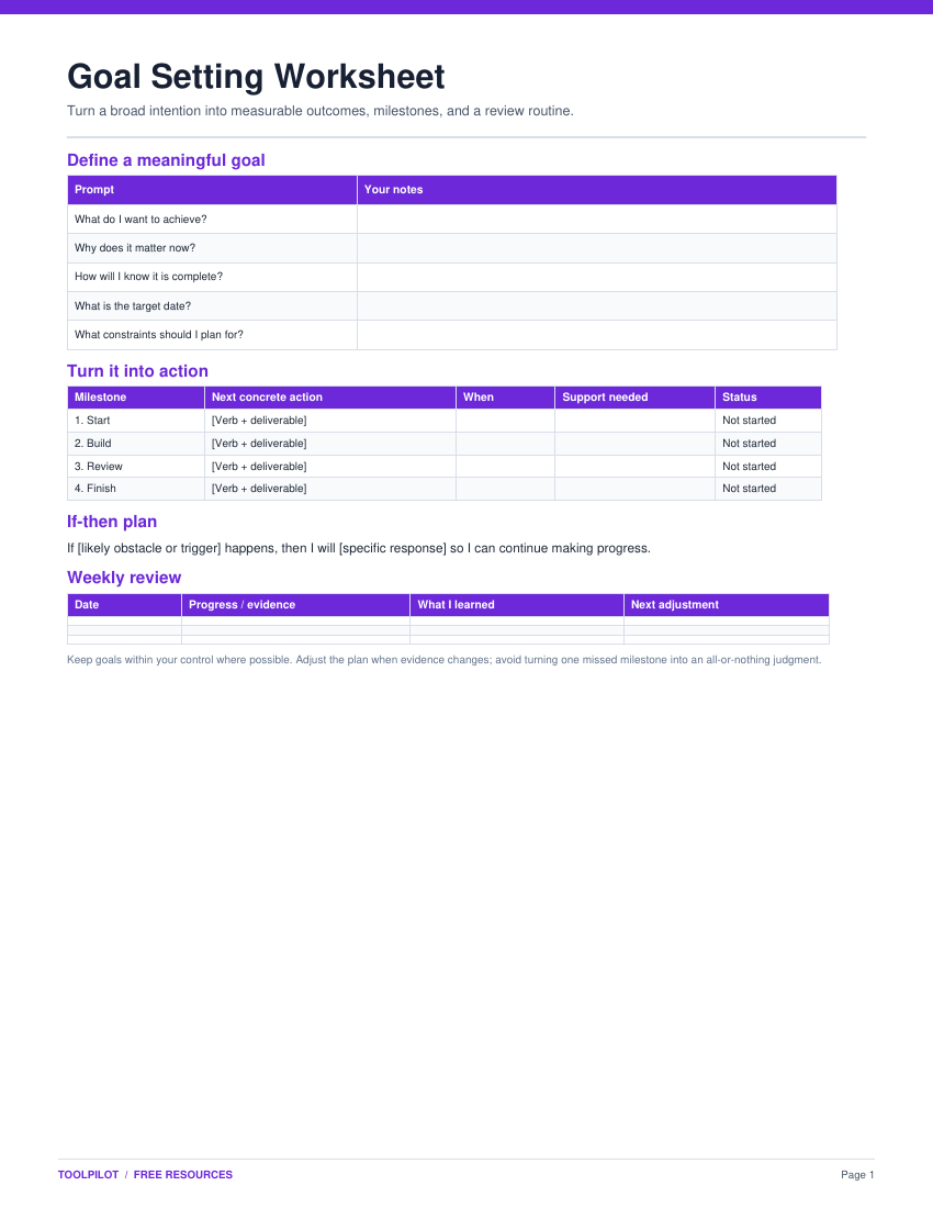 Goal Setting Worksheet preview